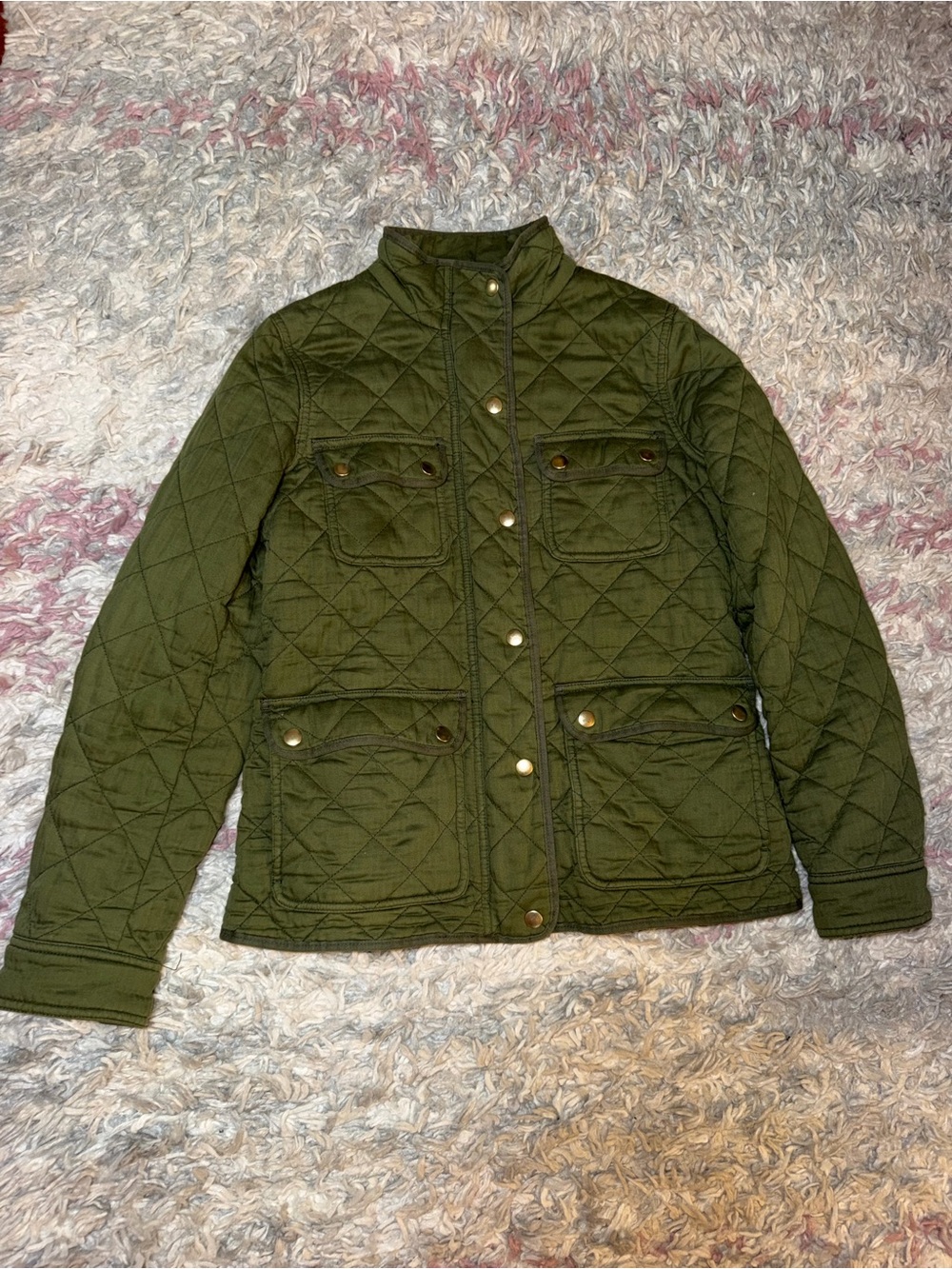 J.Crew army green quilted jacket S